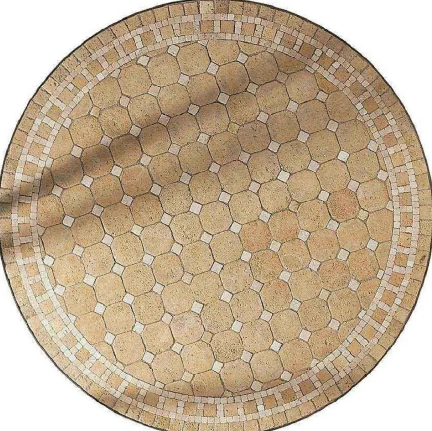 Casa Padrino Luxus Barock Esstisch Beige / Grau - Runder handgefertigter Schmiedeeisen Gartentisch mit Naturstein Mosaik Fliesen Tischplatte - Garten Terrassen Esszimmer Möbel