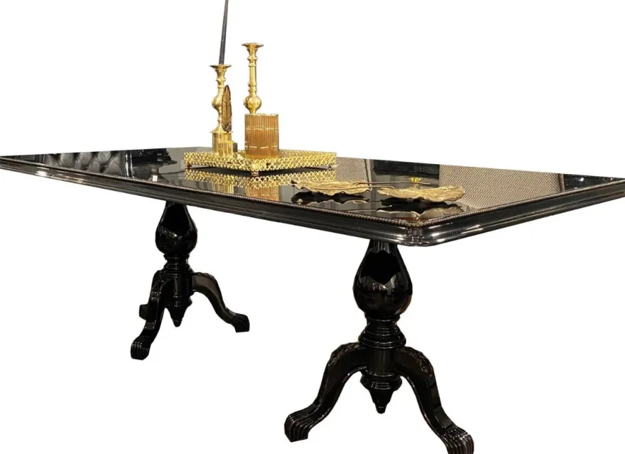 Casa Padrino Luxus Barock Esstisch Schwarz / Antik Gold 225 x 115 x H. 80 cm - Edler Esszimmertisch - Hochwertige Esszimmer Möbel im Barockstil