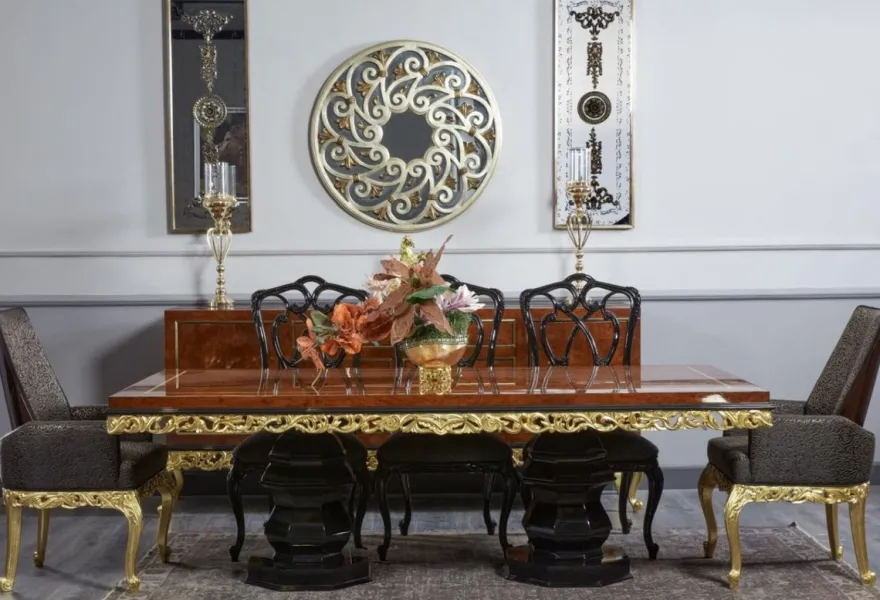 Casa Padrino Luxus Barock Esstisch Braun / Schwarz / Gold - Handgefertigter Massivholz Esszimmertisch - Luxus Esszimmer Möbel im Barockstil - Barock Möbel - Barock Einrichtung