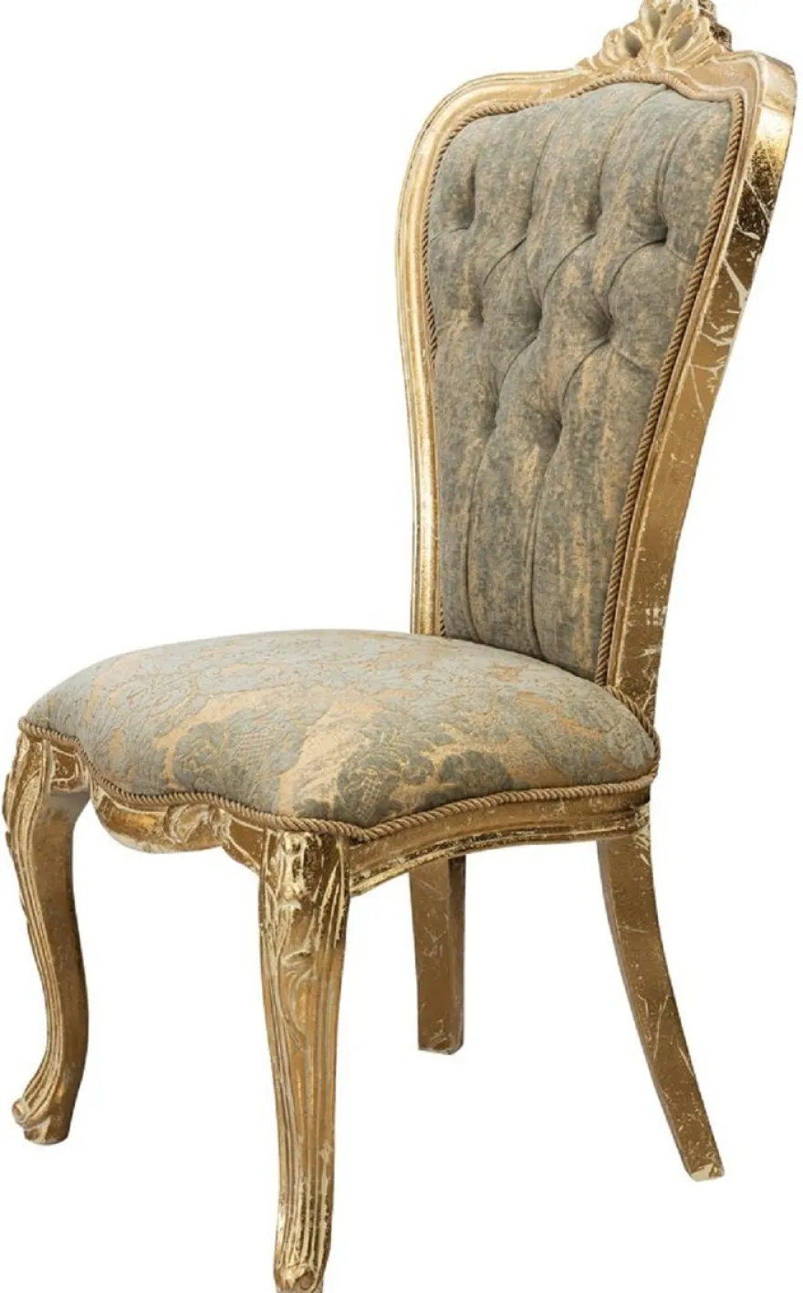 Casa Padrino Luxus Barock Esszimmer Stuhl 6er Set Grün / Antik Gold - Prunkvolle Barockstil Küchen Stühle - Luxus Barockstil Esszimmer Möbel - Barock Esszimmer Möbel - Barockstil Möbel