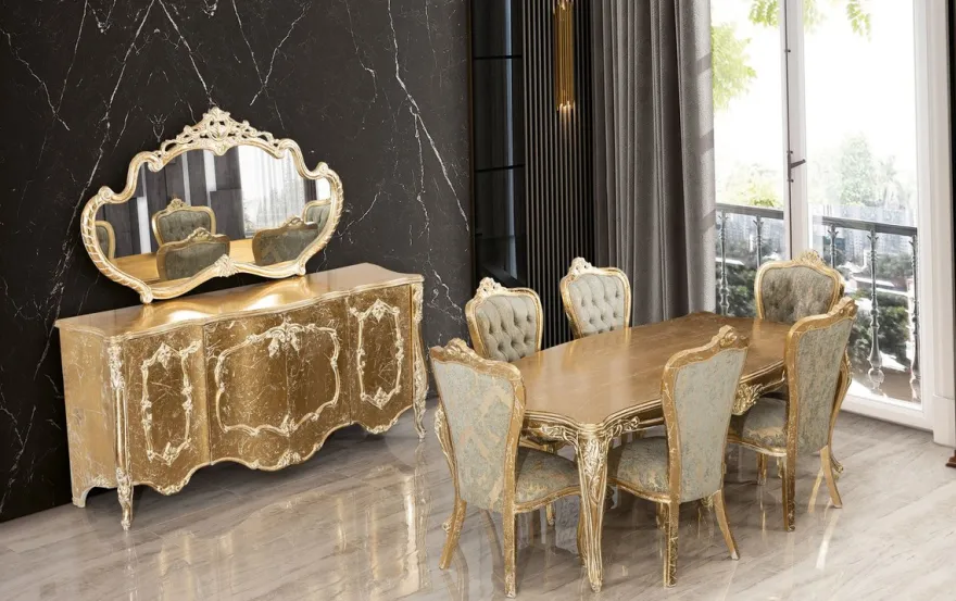 Casa Padrino Luxus Barock Esszimmer Stuhl 6er Set Grün / Antik Gold - Prunkvolle Barockstil Küchen Stühle - Luxus Barockstil Esszimmer Möbel - Barock Esszimmer Möbel - Barockstil Möbel