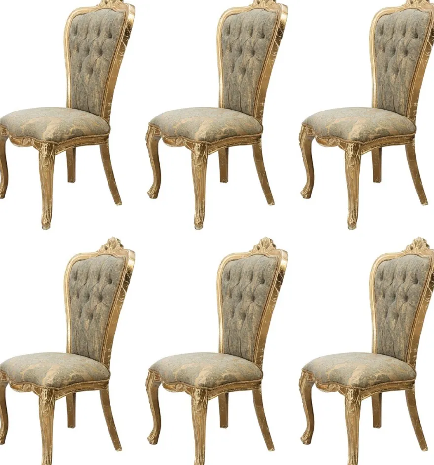 Casa Padrino Luxus Barock Esszimmer Stuhl 6er Set Grün / Antik Gold - Prunkvolle Barockstil Küchen Stühle - Luxus Barockstil Esszimmer Möbel - Barock Esszimmer Möbel - Barockstil Möbel