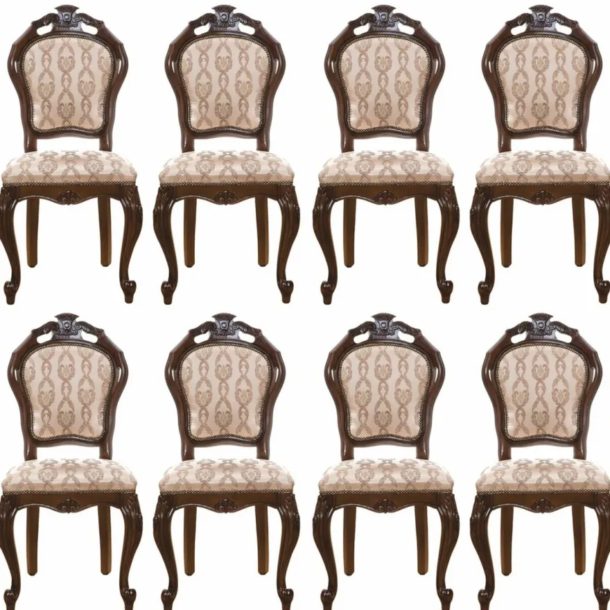 Casa Padrino Luxus Barock Esszimmer Stuhl 8er Set Beige / Dunkelbraun - Barock Möbel