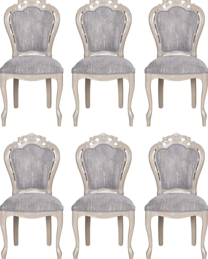 Casa Padrino Luxus Barock Esszimmer Stuhl 6er Set Grau / Hochglanz Beige 49,5 x 57 x H. 102,5 cm - Barockstil Küchen Stühle - Prunkvolle Luxus Esszimmer Möbel im Barockstil - Edel & Prunkvoll