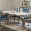 Casa Padrino Luxus Barock Esstisch Weiß / Silber - Massivholz Küchentisch im Barockstil - Barock Esszimmer Möbel