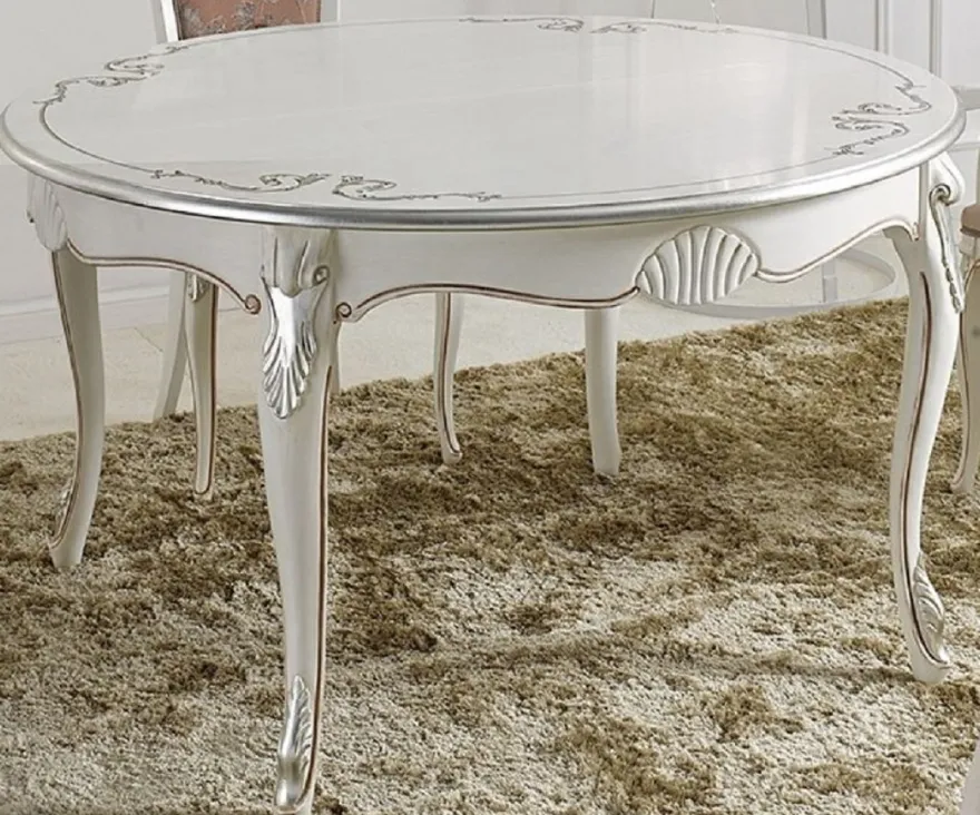Casa Padrino Luxus Barock Esstisch Weiß / Silber - Ovaler Ausziehbarer Massivholz Esszimmertisch - Barock Esszimmer Möbel - Luxus Qualität - Made in Italy