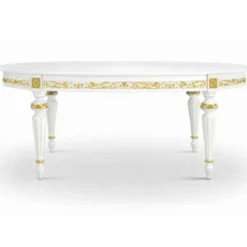 Casa Padrino Luxus Barock Esstisch Weiß / Gold 160-210 cm - Barock Möbel - Made in Italy