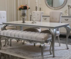 Casa Padrino Luxus Barock Esstisch Weiß / Silber - Eleganter Massivholz Küchentisch im Barockstil - Barock Esszimmer Möbel