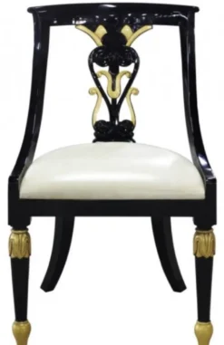 Casa Padrino Luxus Barock Esszimmerstuhl Schwarz / Gold / Weiß 53 x 58 x H. 89 cm - Barock Esszimmermöbel