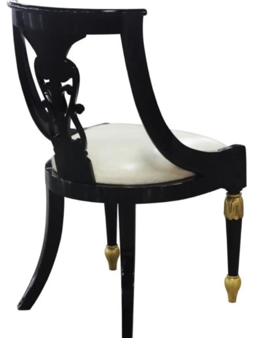 Casa Padrino Luxus Barock Esszimmerstuhl Schwarz / Gold / Weiß 53 x 58 x H. 89 cm - Barock Esszimmermöbel