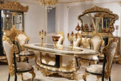 Casa Padrino Luxus Barock Esszimmerstuhl Set Mehrfarbig / Blau / Gold - Handgefertigtes Küchen Stühle 6er Set mit elegantem Muster - Barock Esszimmer Möbel - Edel & Prunkvoll