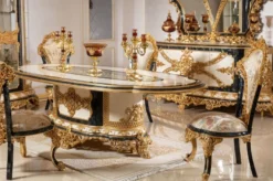 Casa Padrino Luxus Barock Esszimmerstuhl Set Mehrfarbig / Blau / Gold - Handgefertigtes Küchen Stühle 6er Set mit elegantem Muster - Barock Esszimmer Möbel - Edel & Prunkvoll