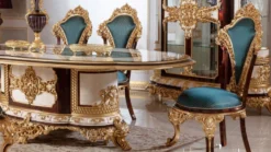 Casa Padrino Luxus Barock Esstisch Weiß / Braun / Gold - Prunkvoller Massivholz Esszimmertisch im Barockstil - Barock Esszimmer Möbel - Edel & Prunkvoll