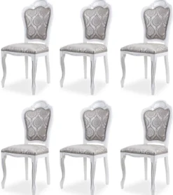 Casa Padrino Luxus Barock Esszimmer Stuhl 6er Set Grau / Weiß H. 107 cm - Barock Esszimmer Möbel