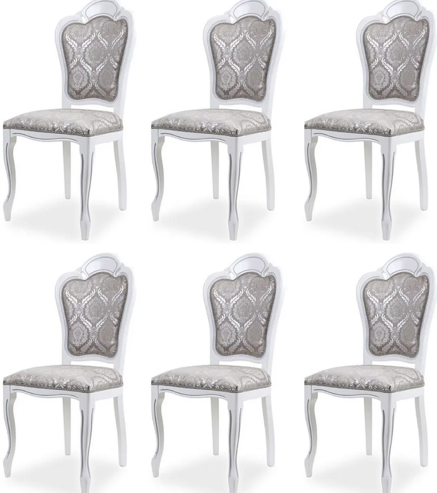 Casa Padrino Luxus Barock Esszimmer Stuhl 6er Set Grau / Weiß H. 107 cm - Barock Esszimmer Möbel