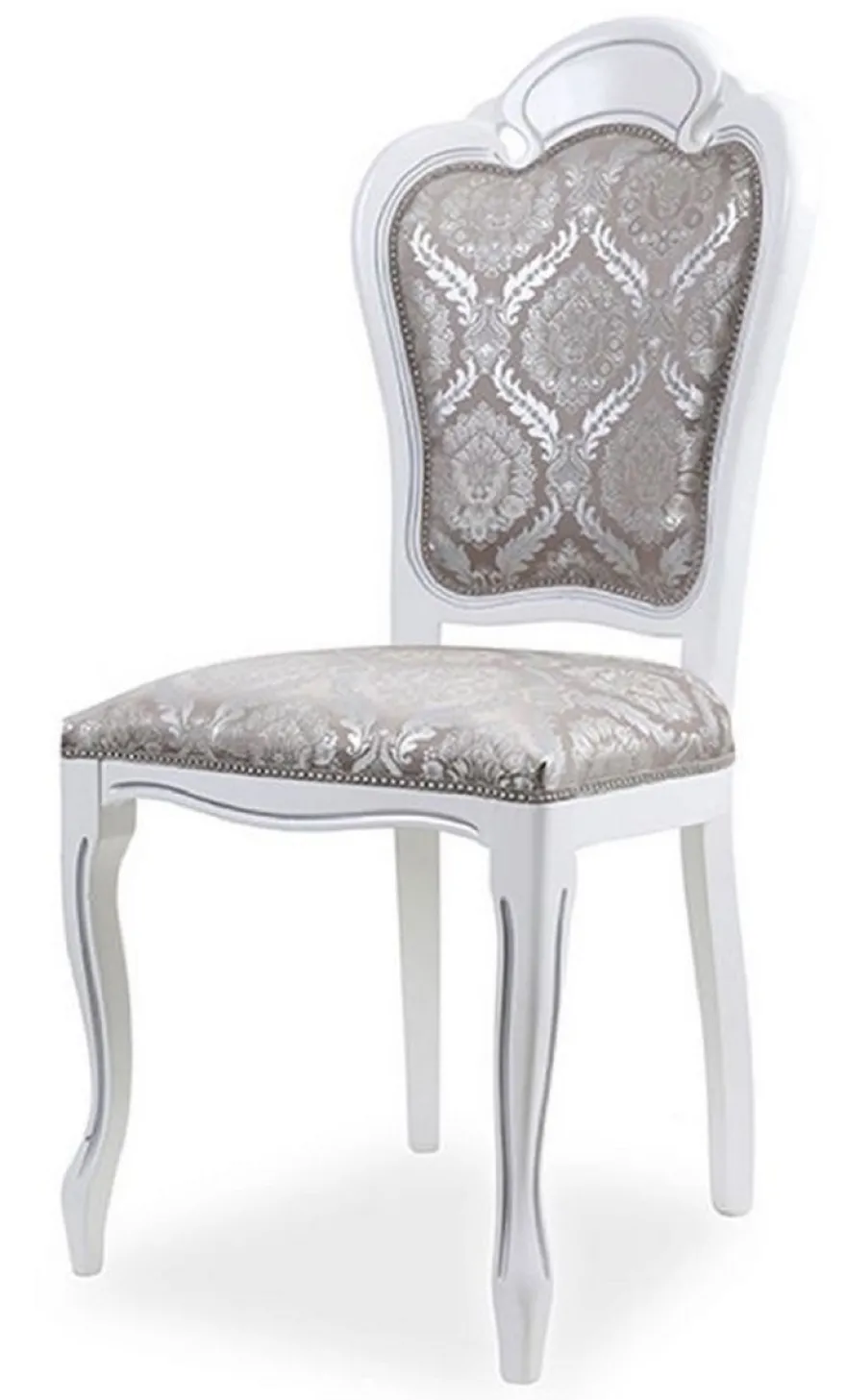 Casa Padrino Luxus Barock Esszimmer Stuhl 6er Set Grau / Weiß H. 107 cm - Barock Esszimmer Möbel