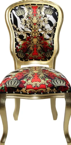 Casa Padrino Luxus Barock Esszimmer Stuhl Pompöös von Harald Glööckler Schwarz / Weiß / Rot / Gold 50 x 60 x 104 cm