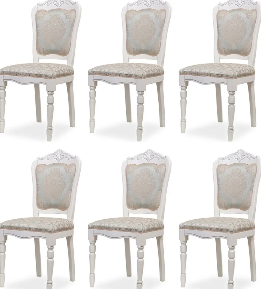 Casa Padrino Luxus Barock Esszimmer Stuhl 6er Set Silber / Beige / Weiß H. 104 cm - Barock Esszimmer Möbel