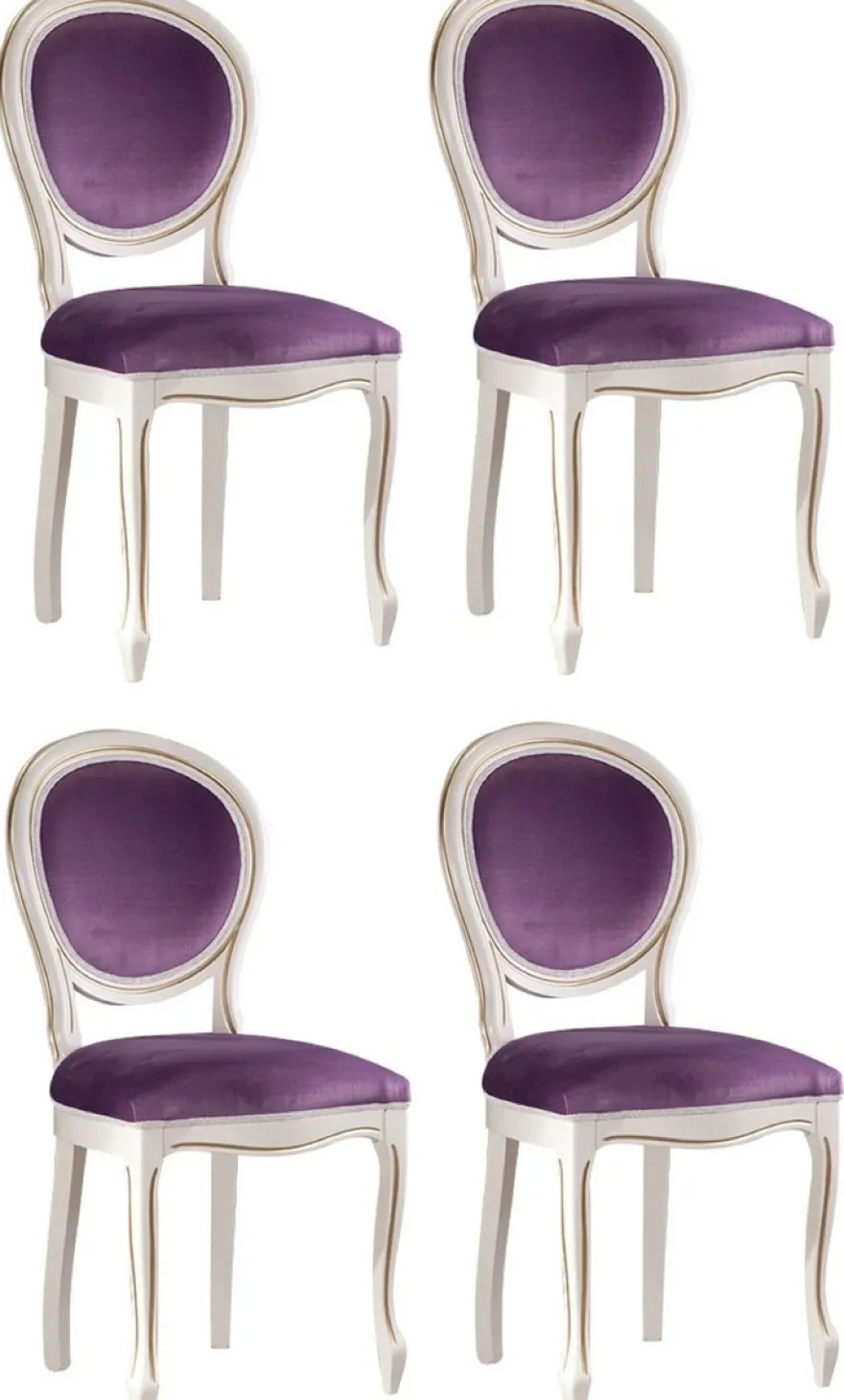 Casa Padrino Luxus Barock Esszimmer Set Weiß / Gold / Lila 47 x 42 x H. 98,5 cm - 4 Esszimmerstühle - Barock Esszimmermöbel