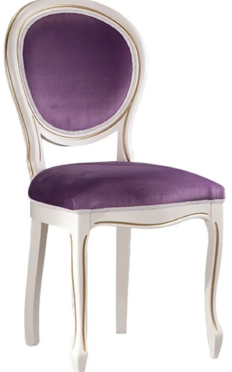 Casa Padrino Luxus Barock Esszimmer Set Weiß / Gold / Lila 47 x 42 x H. 98,5 cm - 4 Esszimmerstühle - Barock Esszimmermöbel