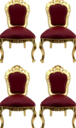 Casa Padrino Luxus Barock Esszimmerstuhl Set Bordeauxrot / Gold - 4 handgefertigte Esszimmerstühle mit Lederoptik - Barock Esszimmer Möbel
