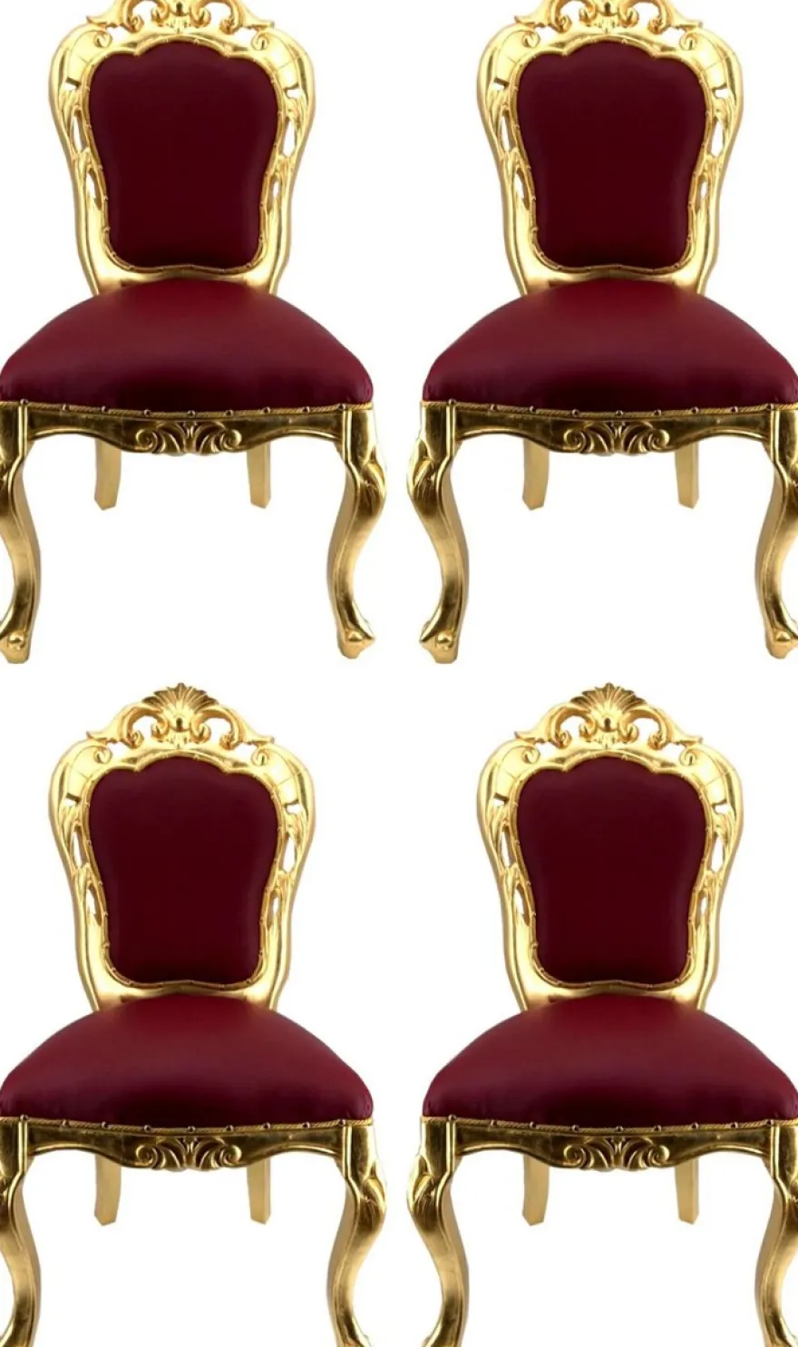 Casa Padrino Luxus Barock Esszimmerstuhl Set Bordeauxrot / Gold - 4 handgefertigte Esszimmerstühle mit Lederoptik - Barock Esszimmer Möbel