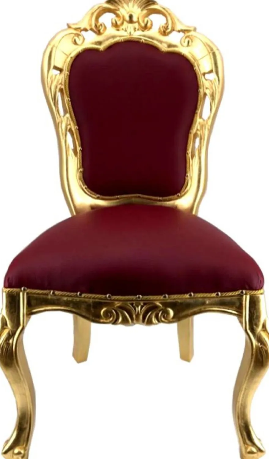 Casa Padrino Luxus Barock Esszimmerstuhl Set Bordeauxrot / Gold - 4 handgefertigte Esszimmerstühle mit Lederoptik - Barock Esszimmer Möbel