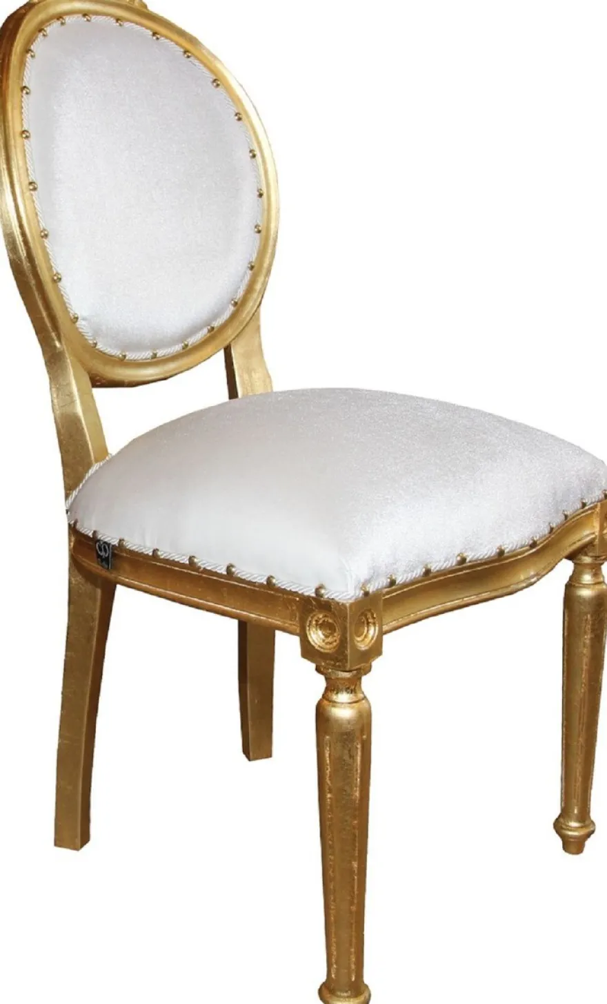 Casa Padrino Luxus Barock Esszimmer Set Medaillon Weiß / Gold 50 x 52 x H. 99 cm - 6 handgefertigte Esszimmerstühle - Barock Esszimmermöbel