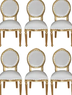 Casa Padrino Luxus Barock Esszimmer Set Medaillon Weiß / Gold 50 x 52 x H. 99 cm - 6 handgefertigte Esszimmerstühle - Barock Esszimmermöbel