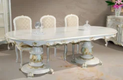 Casa Padrino Luxus Barock Esstisch Weiß / Cremefarben / Mehrfarbig / Gold - Ovaler Massivholz Esszimmertisch im Barockstil - Barock Esszimmer Möbel - Luxus Qualität - Made in Italy