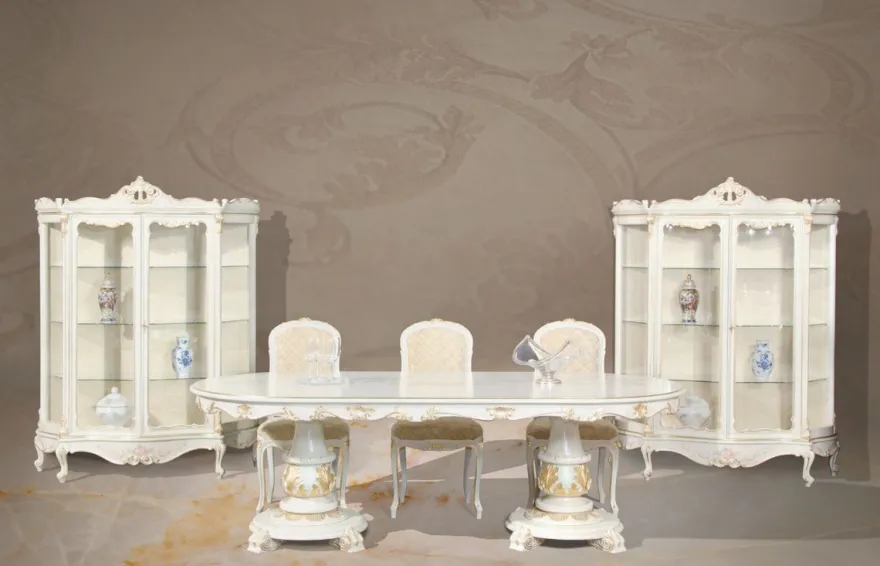 Casa Padrino Luxus Barock Esstisch Weiß / Cremefarben / Mehrfarbig / Gold - Ovaler Massivholz Esszimmertisch im Barockstil - Barock Esszimmer Möbel - Luxus Qualität - Made in Italy