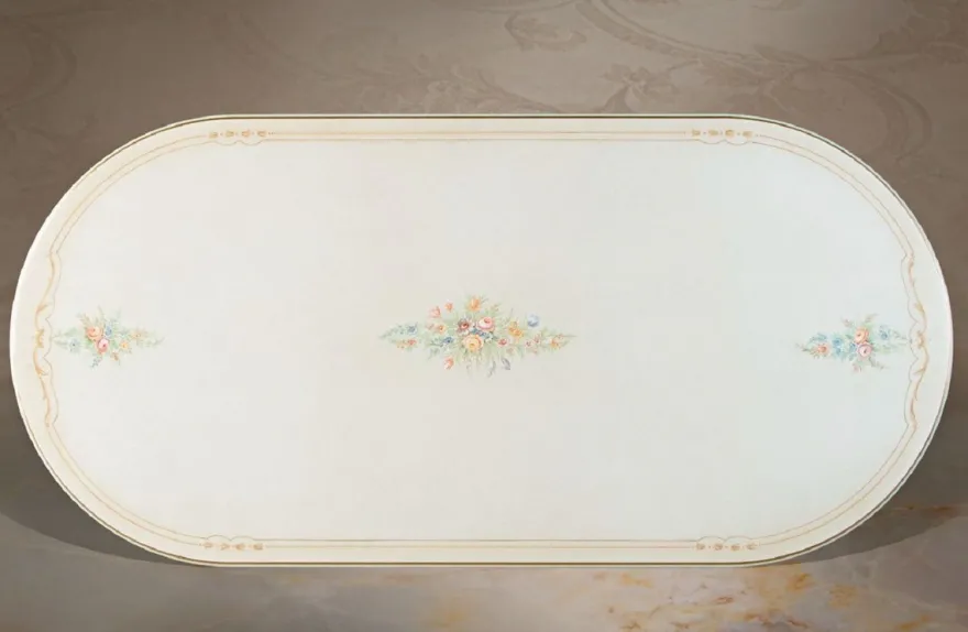 Casa Padrino Luxus Barock Esstisch Weiß / Cremefarben / Mehrfarbig / Gold - Ovaler Massivholz Esszimmertisch im Barockstil - Barock Esszimmer Möbel - Luxus Qualität - Made in Italy