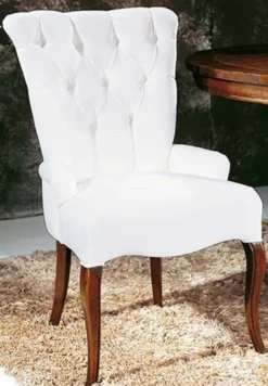 Casa Padrino Luxus Barock Esszimmer Stuhl mit Armlehnen Weiß / Dunkelbraun - Handgefertigter Barockstil Stuhl - Barock Esszimmer Möbel - Luxus Qualität - Made in Italy