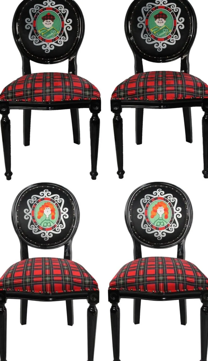 Casa Padrino Luxus Barock Esszimmer Set Schottland Mann und Frau Mehrfarbig / Schwarz 48 x 50 x H. 98 cm - 4 handgefertigte Esszimmerstühle - Barock Esszimmermöbel