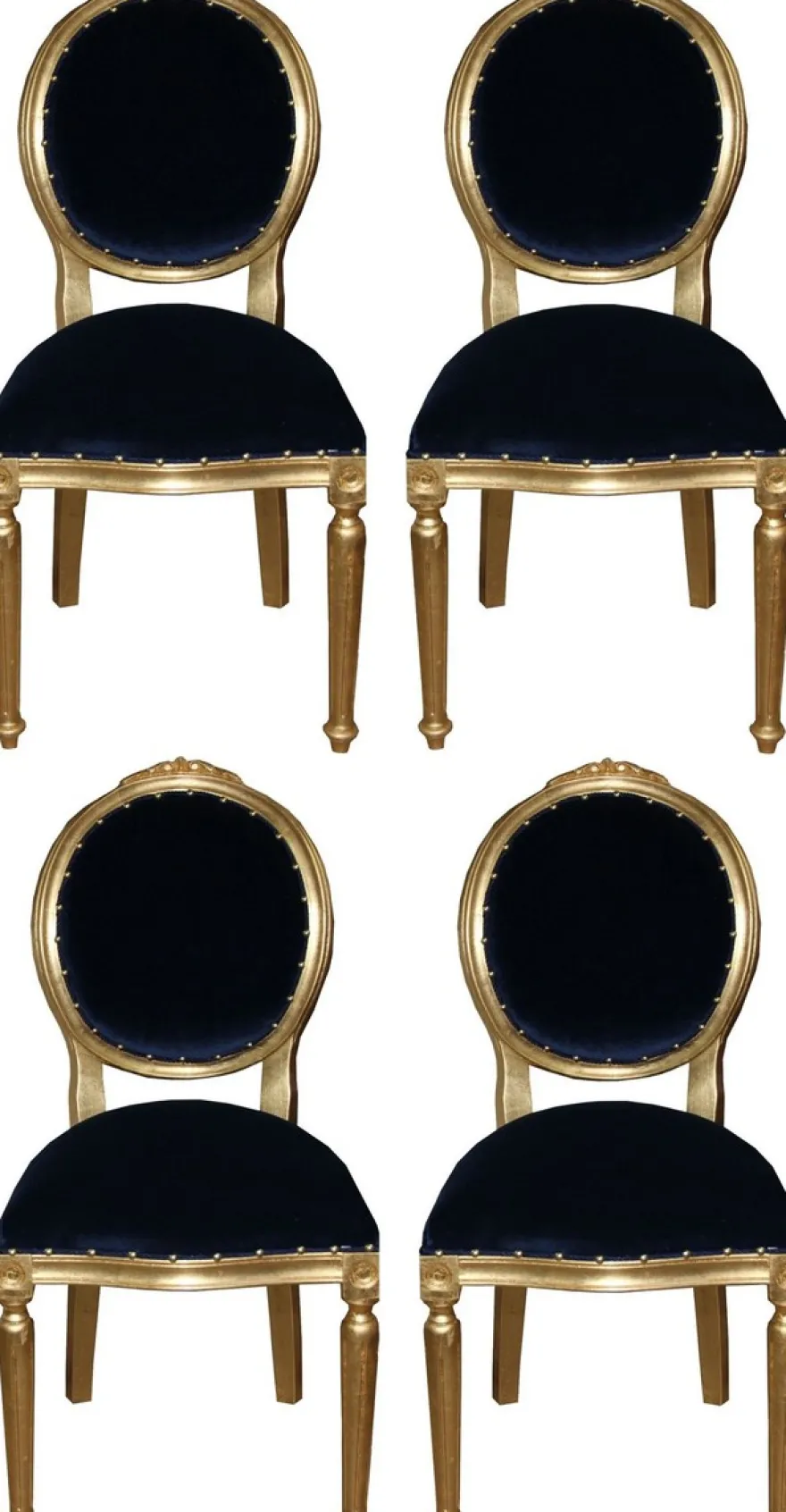 Casa Padrino Luxus Barock Esszimmer Set Medaillon Royalblau / Gold 50 x 52 x H. 99 cm - 4 handgefertigte Esszimmerstühle - Barockmöbel