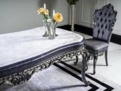 Casa Padrino Luxus Barock Esszimmerstuhl Set Blau / Gold - Handgefertigtes Küchen Stühle 6er Set - Barock Esszimmer Möbel - Edel & Prunkvoll