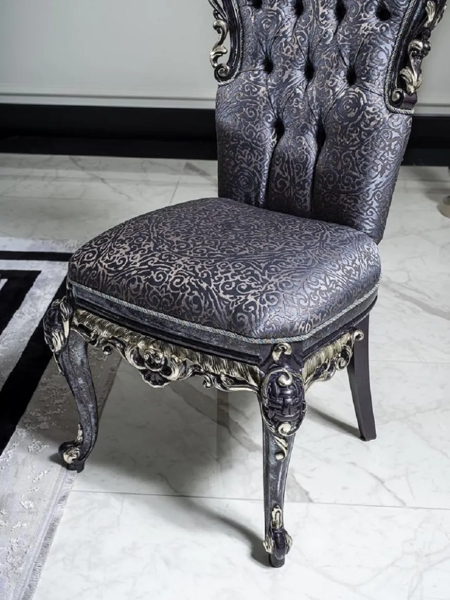 Casa Padrino Luxus Barock Esszimmerstuhl Set Blau / Gold - Handgefertigtes Küchen Stühle 6er Set - Barock Esszimmer Möbel - Edel & Prunkvoll