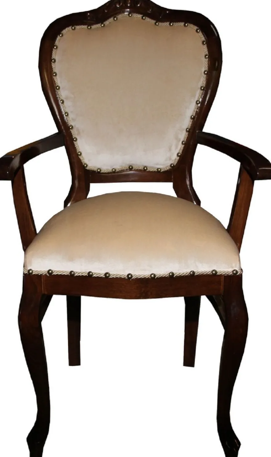 Casa Padrino Luxus Barock Esszimmer Set Creme / Braun 60 x 47 x H. 99 cm - 6 handgefertigte Esszimmerstühle mit Armlehnen - Barock Esszimmermöbel