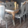 Casa Padrino Luxus Barock Esszimmer Set Blau / Weiß / Silber / Kupfer - 1 Barock Esstisch & 6 Barock Esszimmerstühle - Esszimmer Möbel im Barockstil - Edel & Prunkvoll