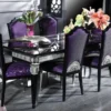 Casa Padrino Luxus Barock Esszimmer Set Lila / Schwarz / Silber - Esstisch und 6 Esszimmerstühle - Esszimmermöbel im Barockstil