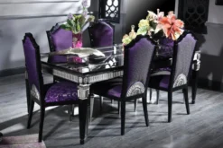 Casa Padrino Luxus Barock Esszimmer Set Lila / Schwarz / Silber - Esstisch und 6 Esszimmerstühle - Esszimmermöbel im Barockstil