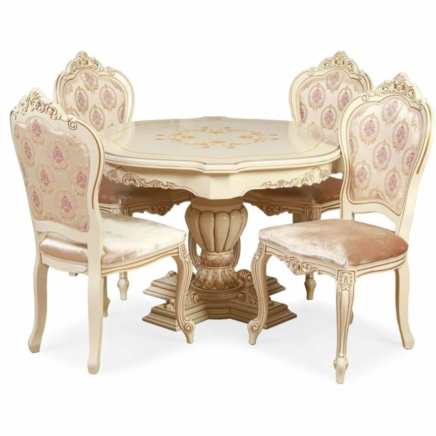 Casa Padrino Luxus Barock Esstisch Creme / Braun Ø 120 cm - Barock Möbel