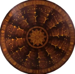 Casa Padrino Luxus Barock Esstisch Dunkelbraun Intarsien / Gold Ø 150 cm - Runder Barockstil Massivholz Küchentisch - Luxus Esszimmer Möbel im Barockstil - Barock Esszimmer Möbel