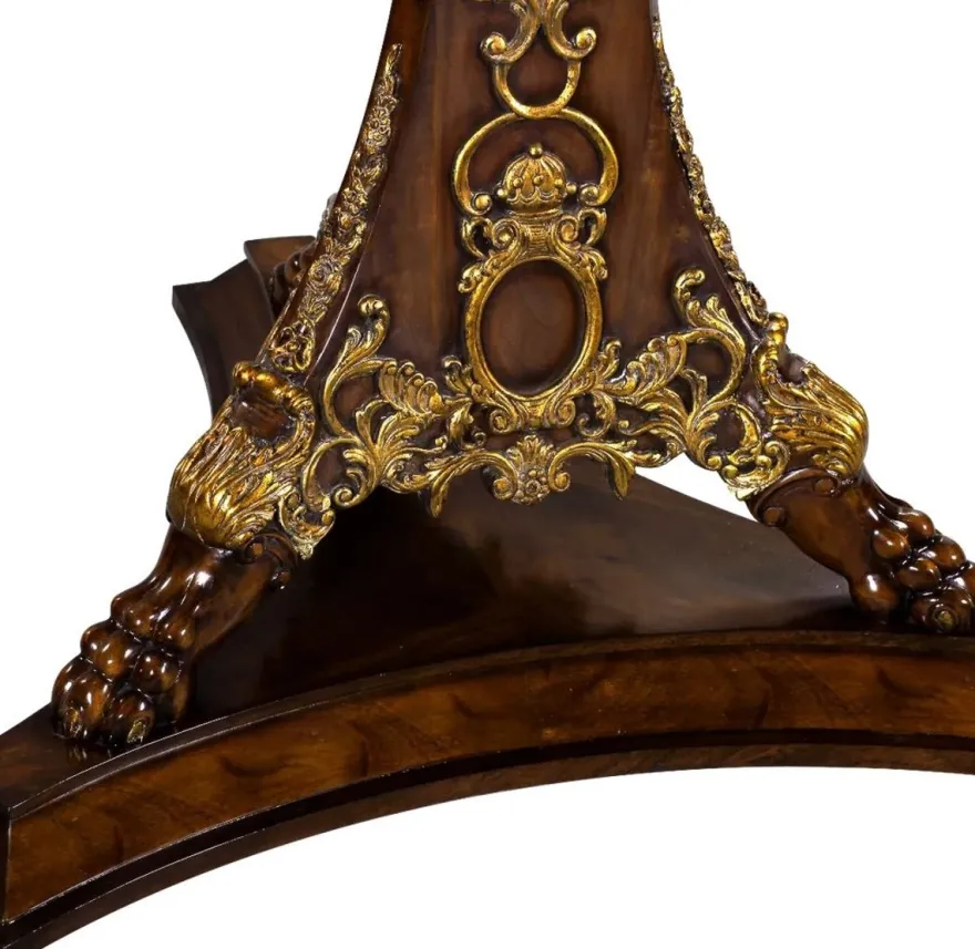 Casa Padrino Luxus Barock Esstisch Dunkelbraun Intarsien / Gold Ø 150 cm - Runder Barockstil Massivholz Küchentisch - Luxus Esszimmer Möbel im Barockstil - Barock Esszimmer Möbel