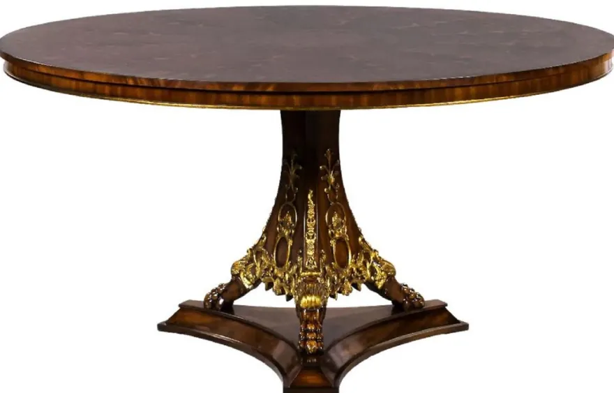 Casa Padrino Luxus Barock Esstisch Dunkelbraun Intarsien / Gold Ø 150 cm - Runder Barockstil Massivholz Küchentisch - Luxus Esszimmer Möbel im Barockstil - Barock Esszimmer Möbel