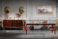 Casa Padrino Luxus Barock Esszimmer Stuhl Set Lila / Gold 59 x 61 x H. 116 cm - Prunkvolles Küchen Stühle 6er Set - Barock Esszimmer Möbel