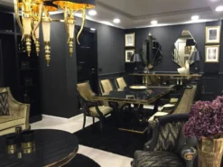 Casa Padrino Luxus Barock Esstisch Schwarz / Gold - Prunkvoller Barockstil Küchentisch - Luxus Esszimmer Möbel im Barockstil - Prunkvolle Barock Esszimmer Möbel