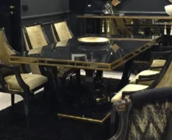 Casa Padrino Luxus Barock Esstisch Schwarz / Gold - Prunkvoller Barockstil Küchentisch - Luxus Esszimmer Möbel im Barockstil - Prunkvolle Barock Esszimmer Möbel