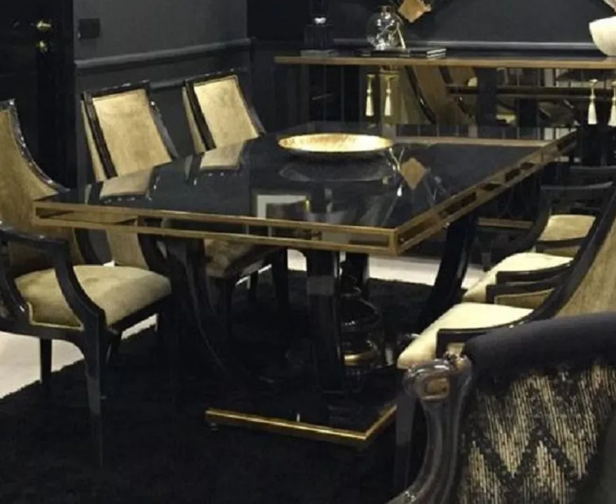 Casa Padrino Luxus Barock Esstisch Schwarz / Gold - Prunkvoller Barockstil Küchentisch - Luxus Esszimmer Möbel im Barockstil - Prunkvolle Barock Esszimmer Möbel