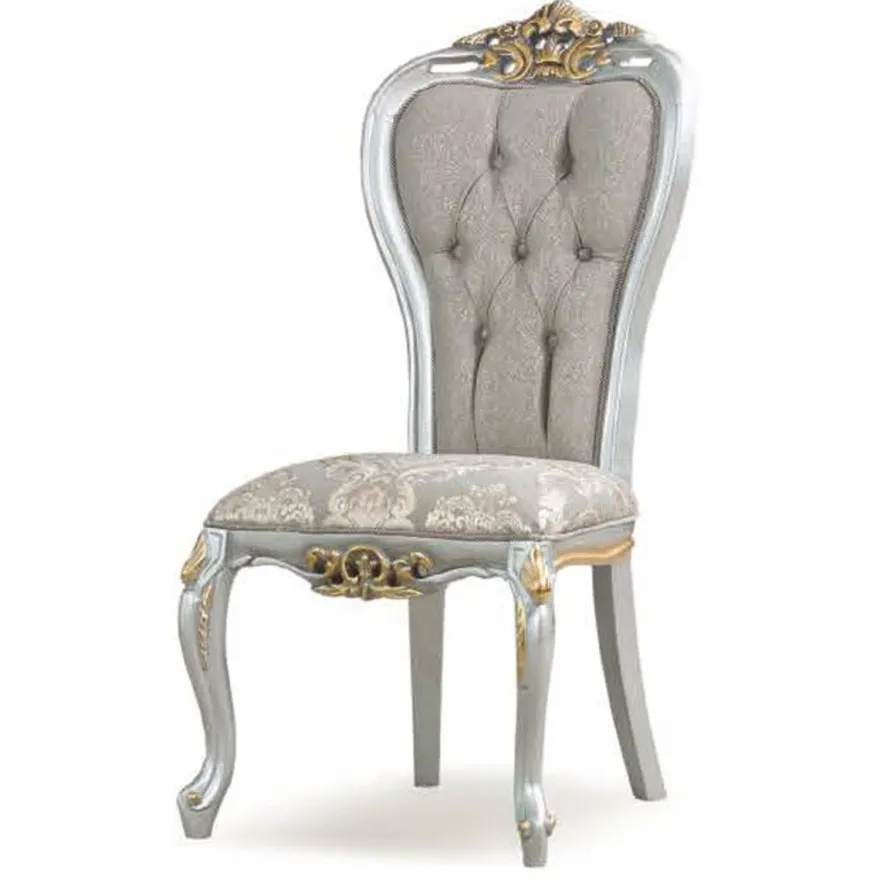 Casa Padrino Luxus Barock Esszimmer Set Grau / Silber / Gold - 1 Esstisch & 8 Stühle